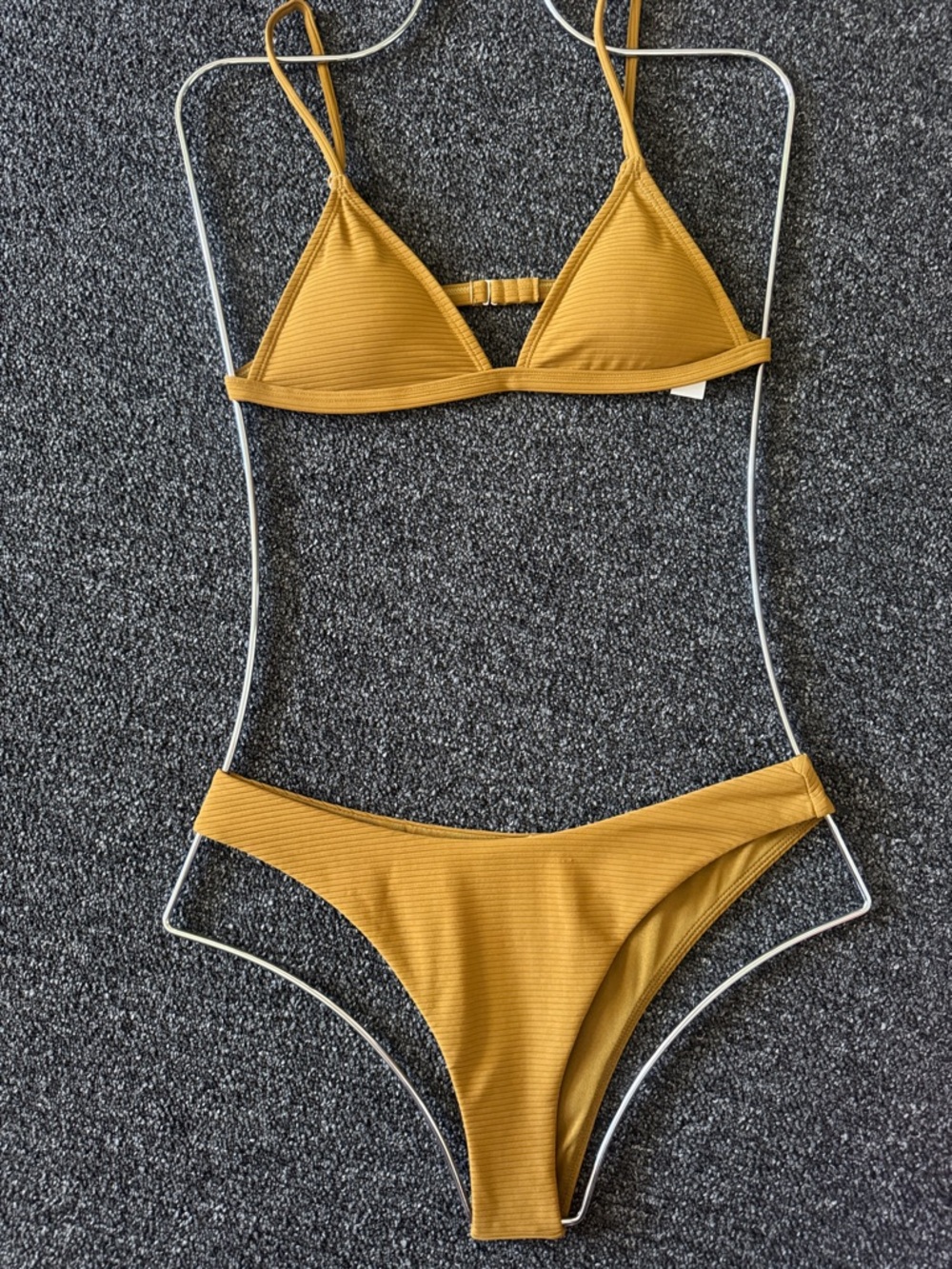 Mustard Ribbed Triangle Bikini Set - Women